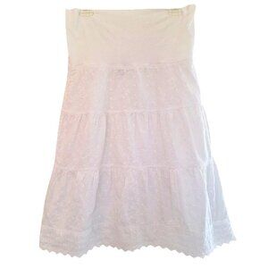 Contrast brand white cotton eyelet tiered midi skirt scalloped hem size M